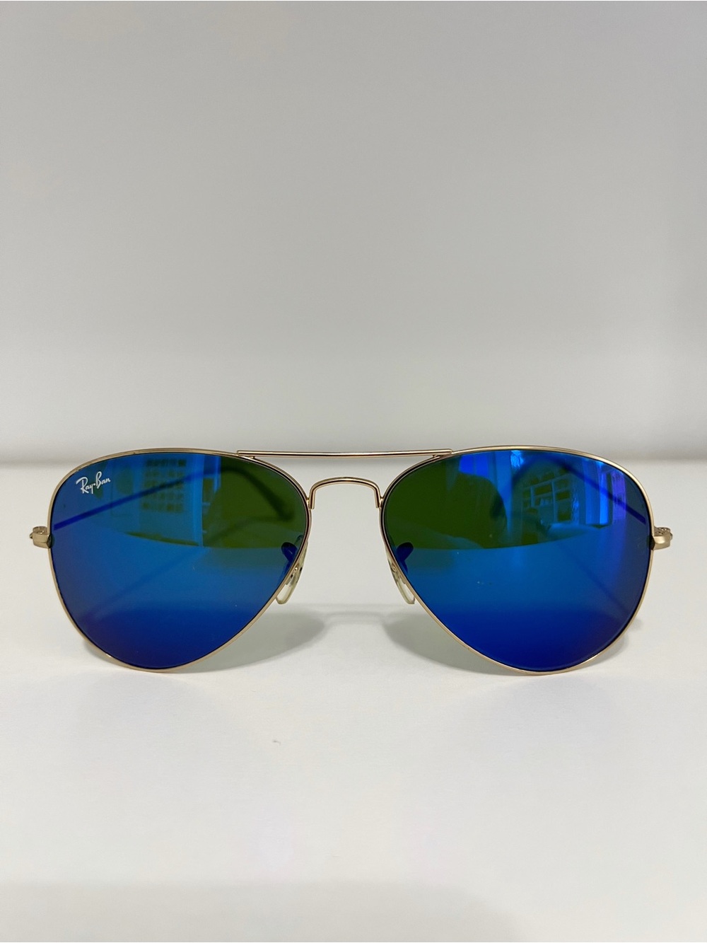 Ray-Ban Aviator Sunglasses Blue Green Mirrored Lenses Gold Frame